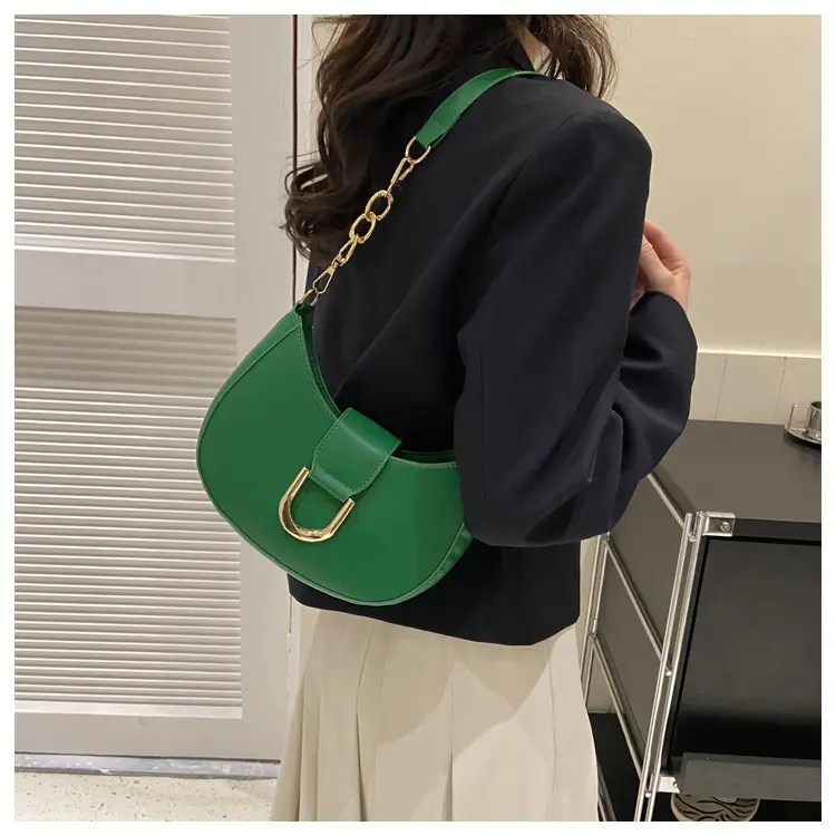 Women's Pink Semi-Circular Shoulder Bag with Gold Clasp — feature 23