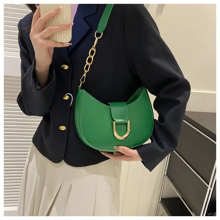 Women's Pink Semi-Circular Shoulder Bag with Gold Clasp — feature 24