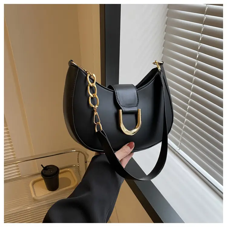 Women's Pink Semi-Circular Shoulder Bag with Gold Clasp — feature 27