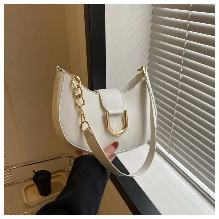 Women's Pink Semi-Circular Shoulder Bag with Gold Clasp — feature 28