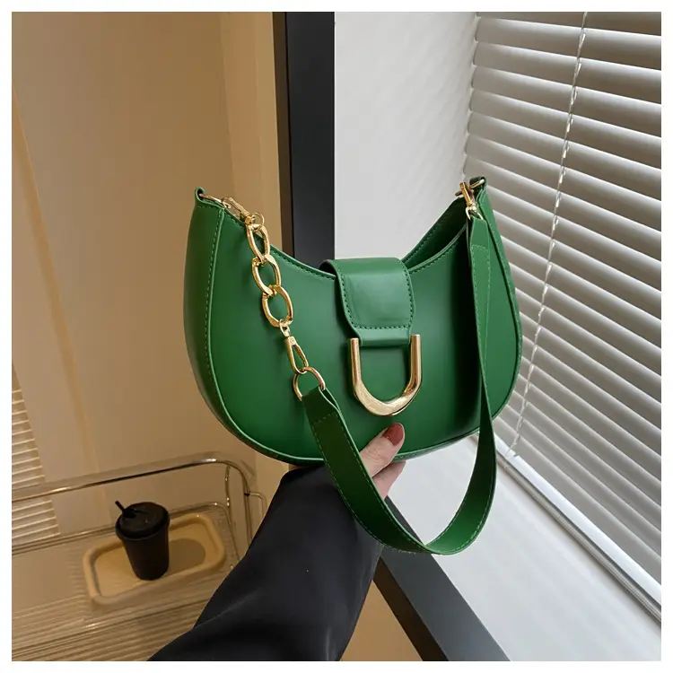 Women's Pink Semi-Circular Shoulder Bag with Gold Clasp — feature 29