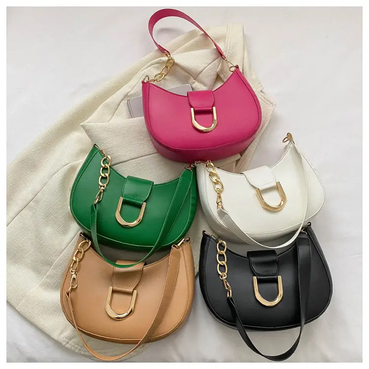 Women's Pink Semi-Circular Shoulder Bag with Gold Clasp — feature 30