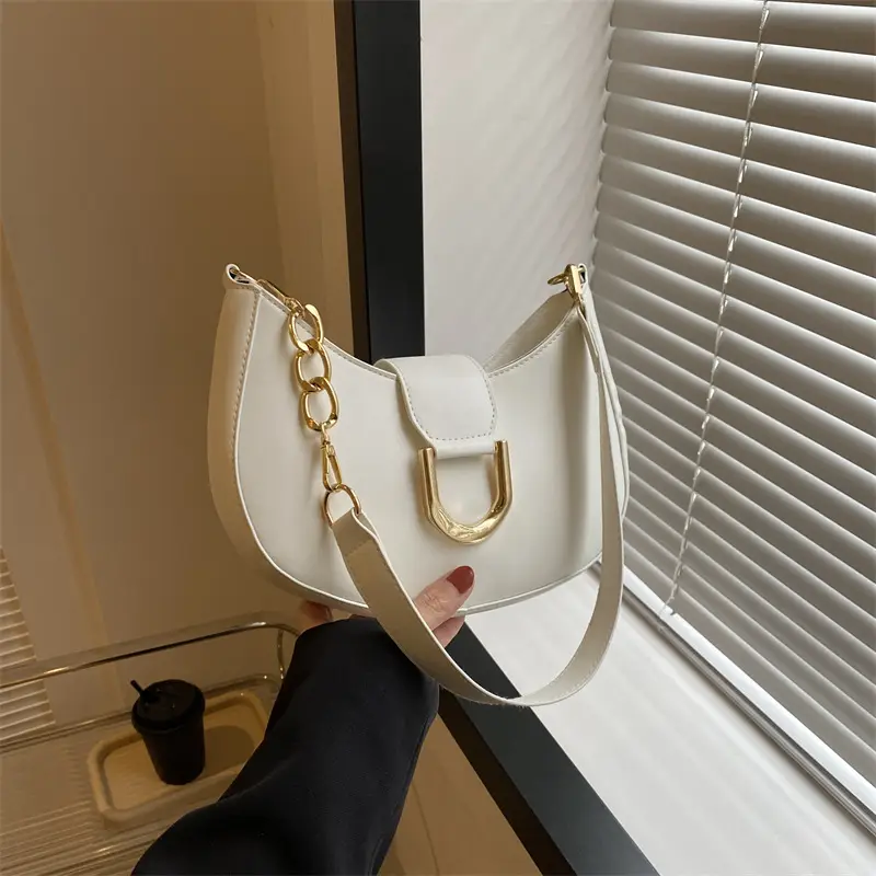 Women's Pink Semi-Circular Shoulder Bag with Gold Clasp - Image 2