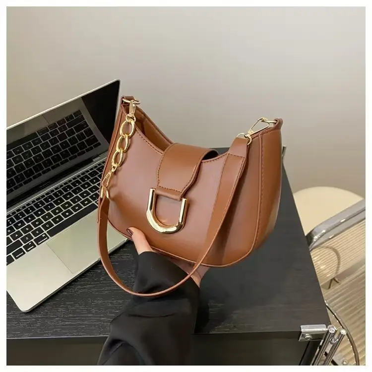 Women's Pink Semi-Circular Shoulder Bag with Gold Clasp - Image 4