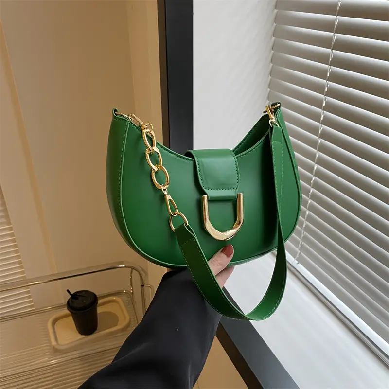 Women's Pink Semi-Circular Shoulder Bag with Gold Clasp - Image 5