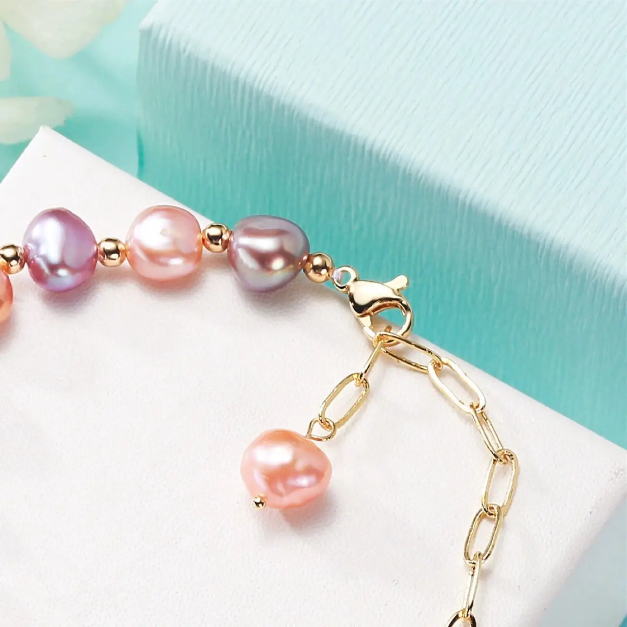 Women's Adjustable Pearl Bracelet with Love Shape Clasp - Image 2
