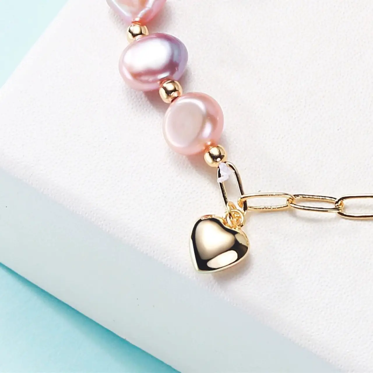 Women's Adjustable Pearl Bracelet with Love Shape Clasp - Image 3
