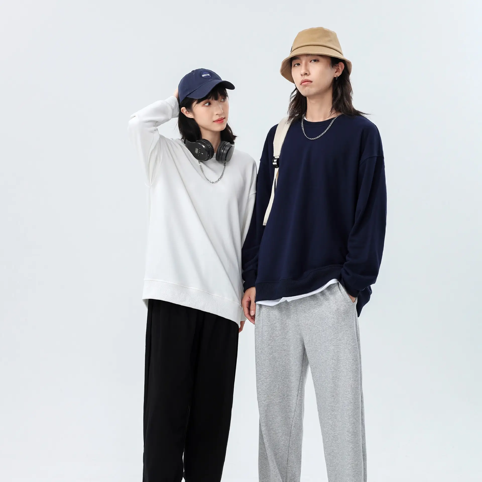 Men Navy Cotton Round Neck Sweater 360g