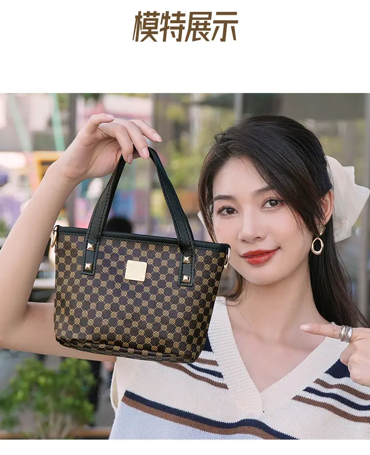 2023 Trendy Women's Checked Bag Set Brown Leather Handle — feature 12