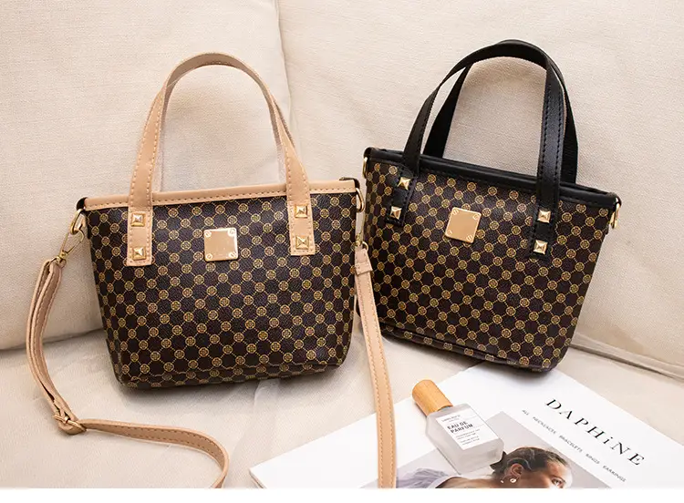2023 Trendy Women's Checked Bag Set Brown Leather Handle — feature 17