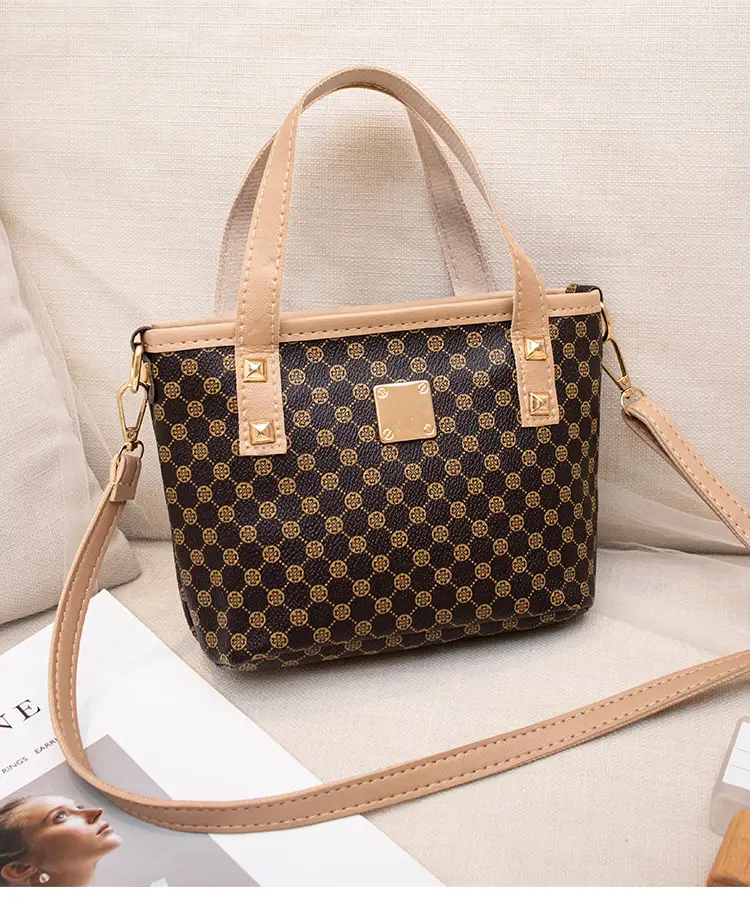 2023 Trendy Women's Checked Bag Set Brown Leather Handle — feature 18