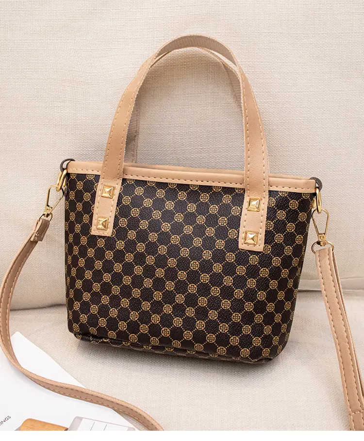 2023 Trendy Women's Checked Bag Set Brown Leather Handle — feature 19