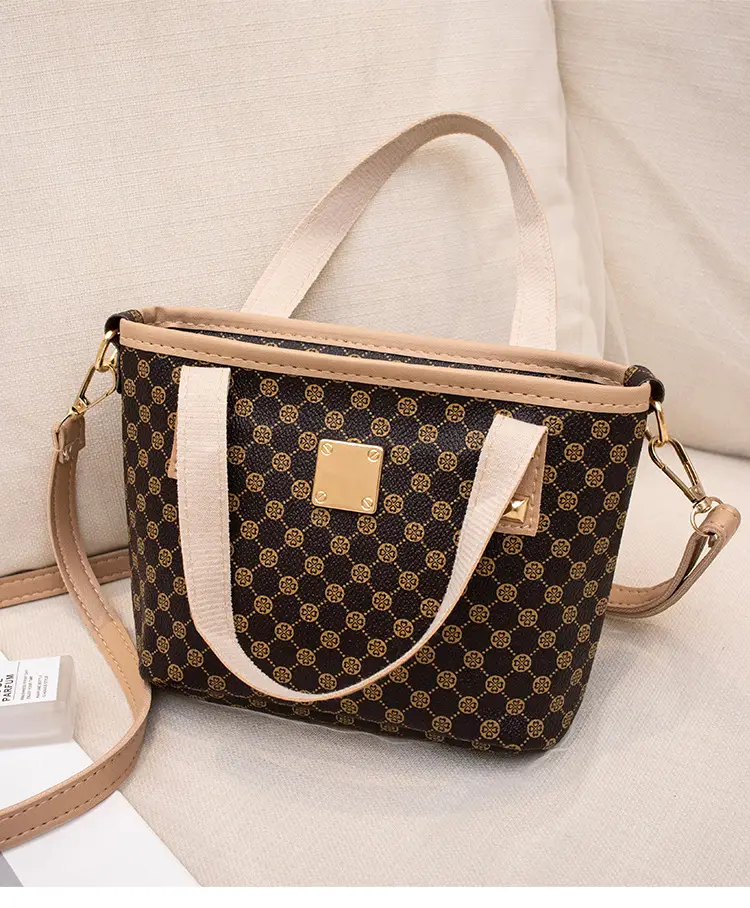 2023 Trendy Women's Checked Bag Set Brown Leather Handle — feature 20