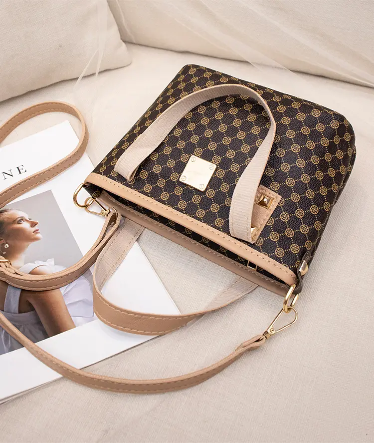 2023 Trendy Women's Checked Bag Set Brown Leather Handle — feature 21