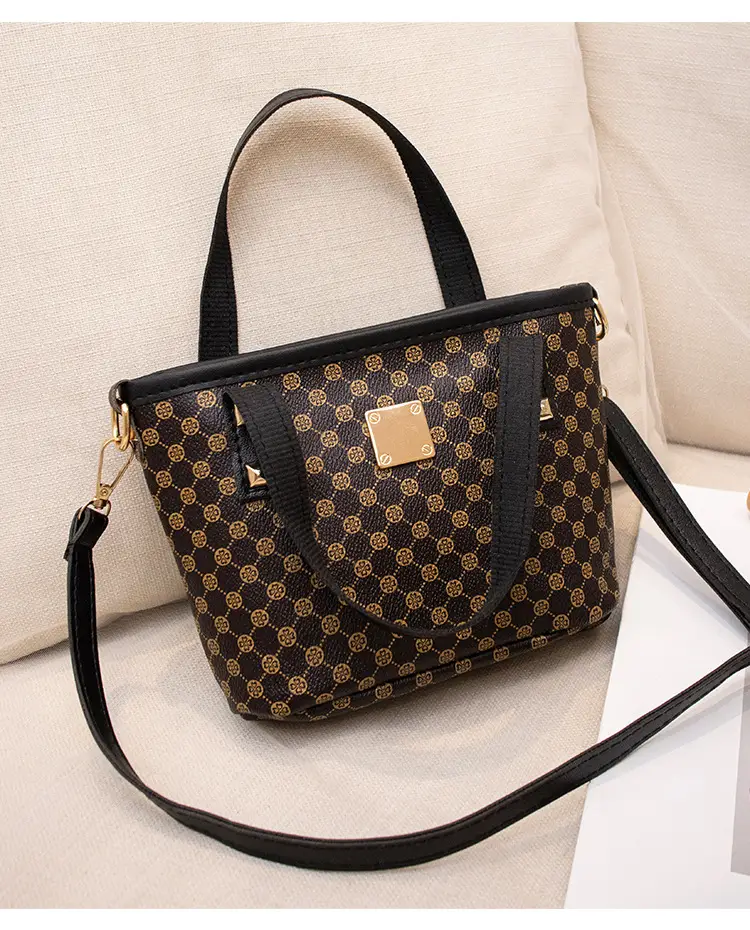 2023 Trendy Women's Checked Bag Set Brown Leather Handle — feature 23