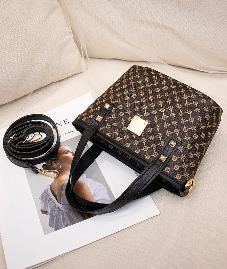 2023 Trendy Women's Checked Bag Set Brown Leather Handle — feature 24
