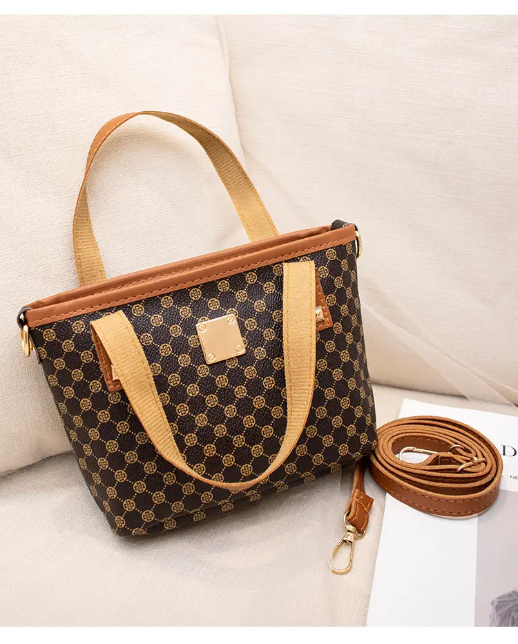 2023 Trendy Women's Checked Bag Set Brown Leather Handle — feature 26