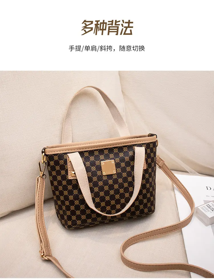 2023 Trendy Women's Checked Bag Set Brown Leather Handle — feature 7