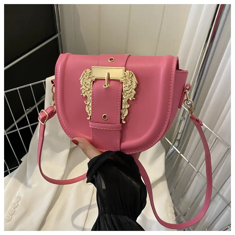 Pink Leather Shoulder Crossbody Bag with Gold Clasp — feature 29