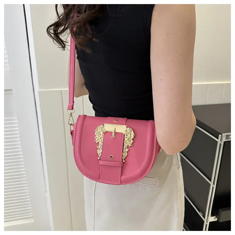 Pink Leather Shoulder Crossbody Bag with Gold Clasp — feature 9