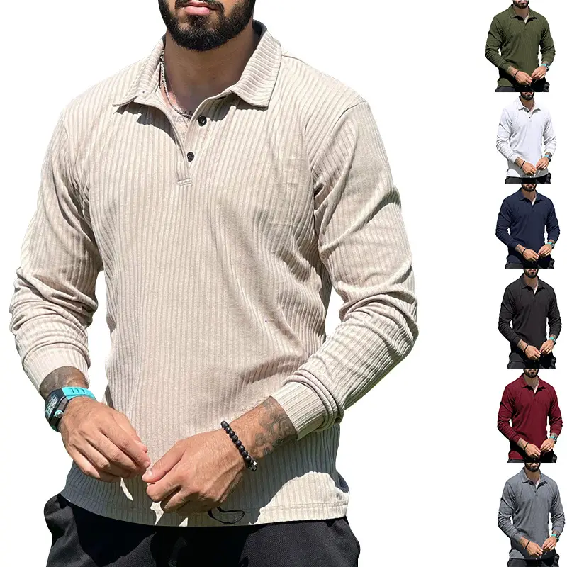 Men's Maroon Long Sleeve Polo Shirt with Anti-Strip Design - Image 9