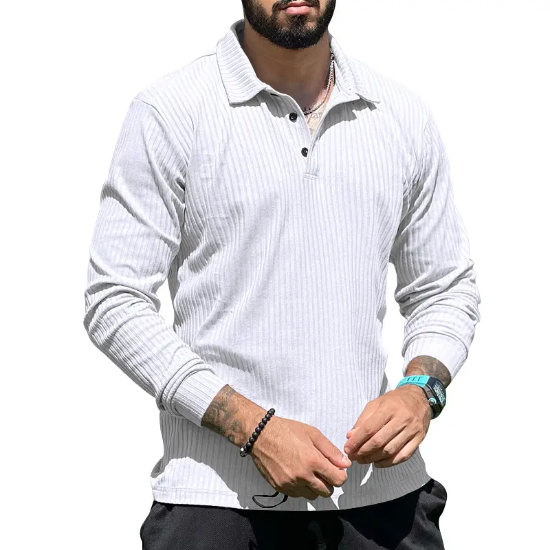 Men's Maroon Long Sleeve Polo Shirt with Anti-Strip Design - Image 10