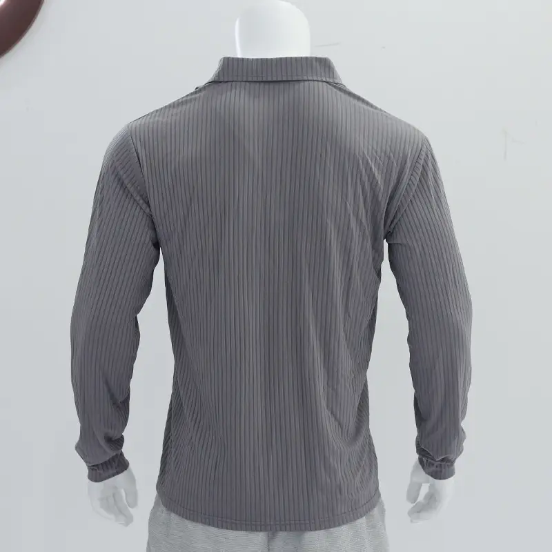 Men's Maroon Long Sleeve Polo Shirt with Anti-Strip Design — feature 10