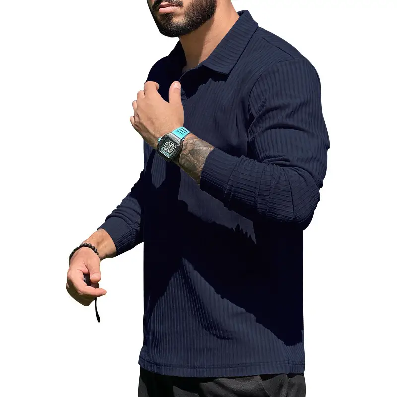 Men's Maroon Long Sleeve Polo Shirt with Anti-Strip Design — feature 14