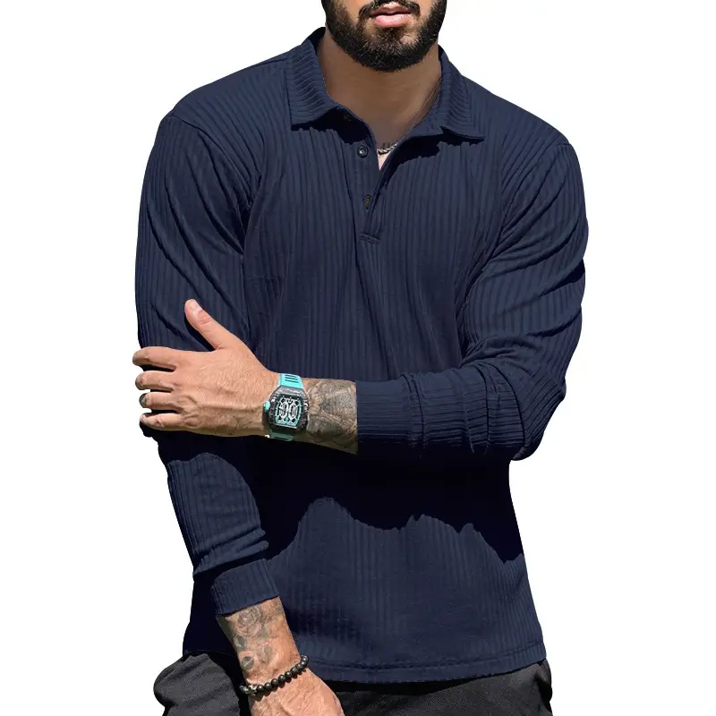 Men's Maroon Long Sleeve Polo Shirt with Anti-Strip Design — feature 15