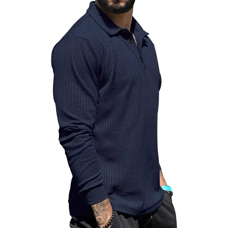 Men's Maroon Long Sleeve Polo Shirt with Anti-Strip Design — feature 16