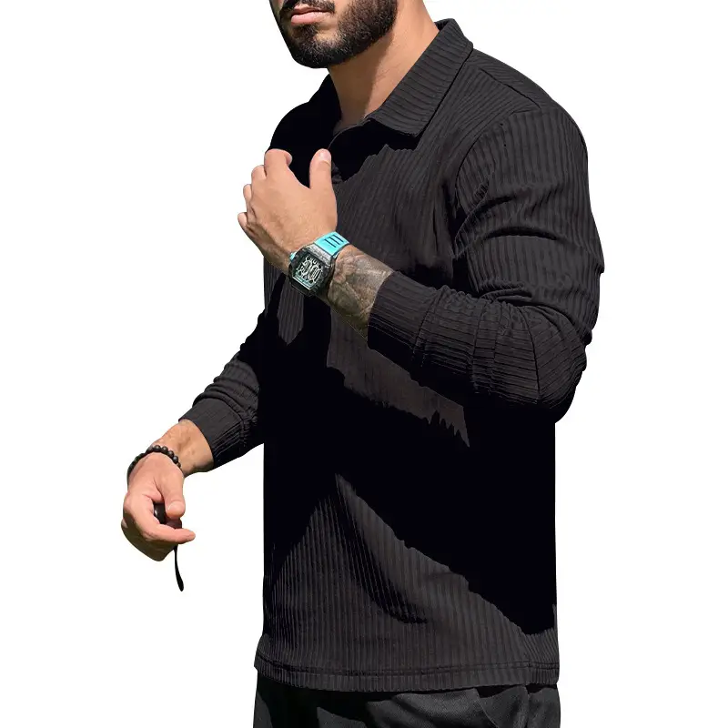 Men's Maroon Long Sleeve Polo Shirt with Anti-Strip Design — feature 18