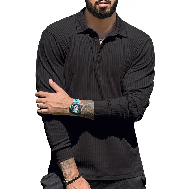 Men's Maroon Long Sleeve Polo Shirt with Anti-Strip Design — feature 19