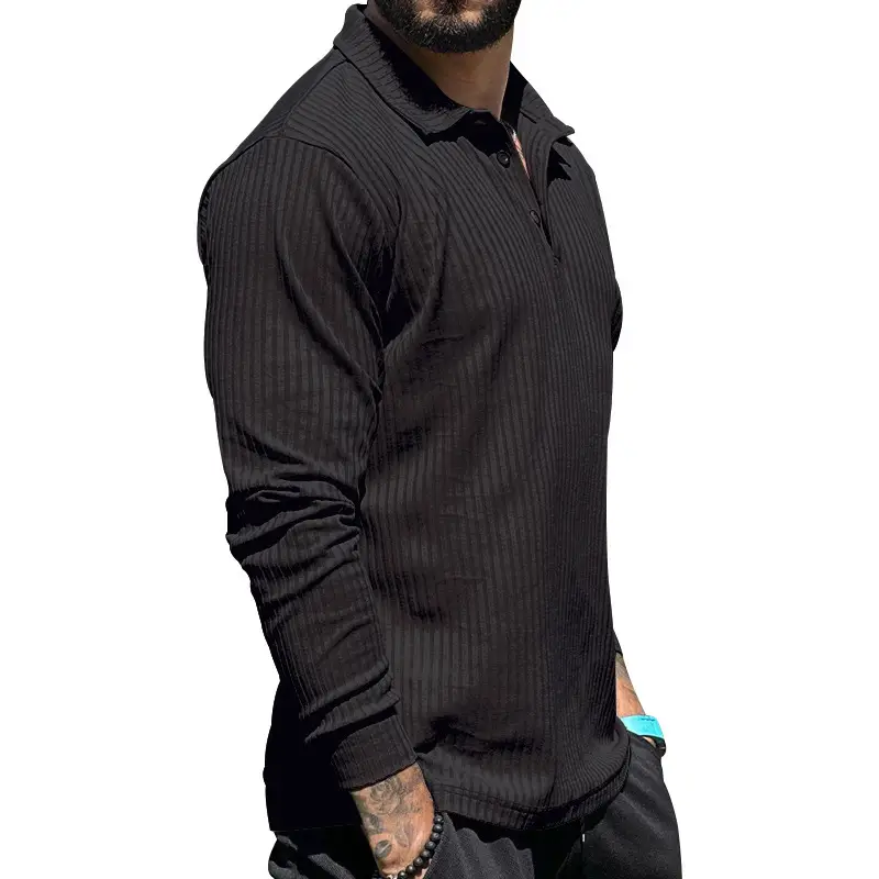 Men's Maroon Long Sleeve Polo Shirt with Anti-Strip Design — feature 20