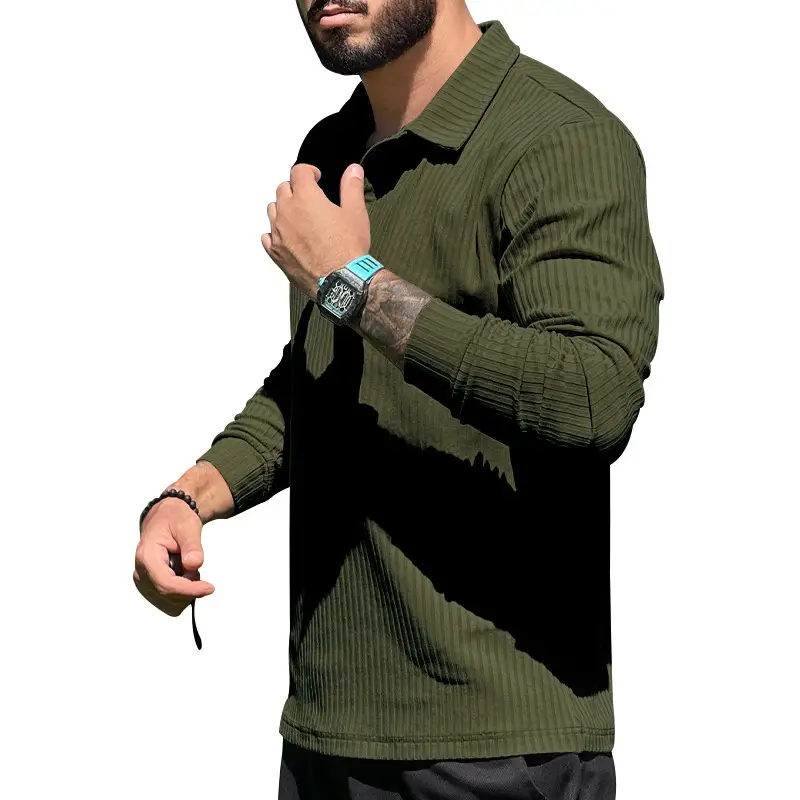 Men's Maroon Long Sleeve Polo Shirt with Anti-Strip Design — feature 22