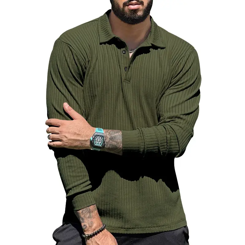 Men's Maroon Long Sleeve Polo Shirt with Anti-Strip Design — feature 23
