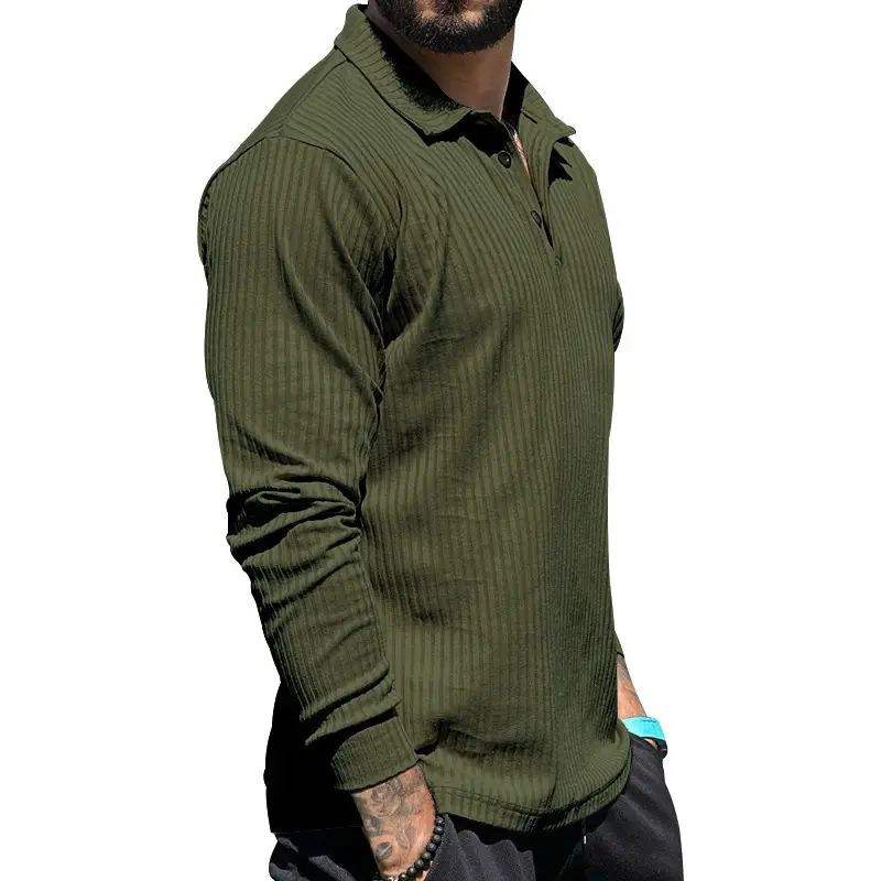 Men's Maroon Long Sleeve Polo Shirt with Anti-Strip Design — feature 24
