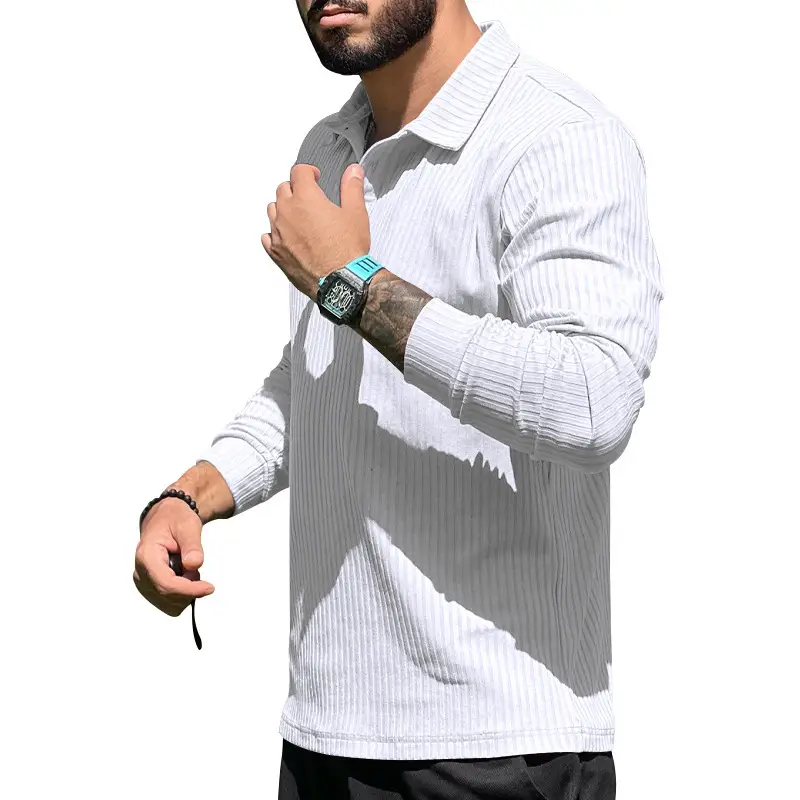 Men's Maroon Long Sleeve Polo Shirt with Anti-Strip Design — feature 26