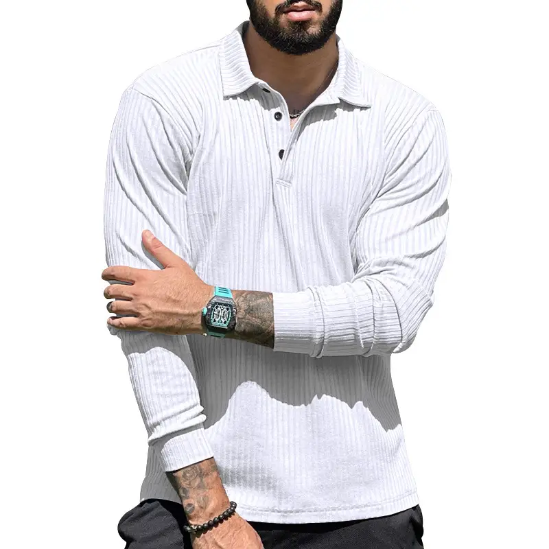 Men's Maroon Long Sleeve Polo Shirt with Anti-Strip Design — feature 27