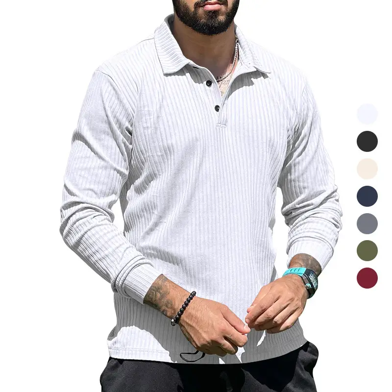 Men's Maroon Long Sleeve Polo Shirt with Anti-Strip Design — feature 3