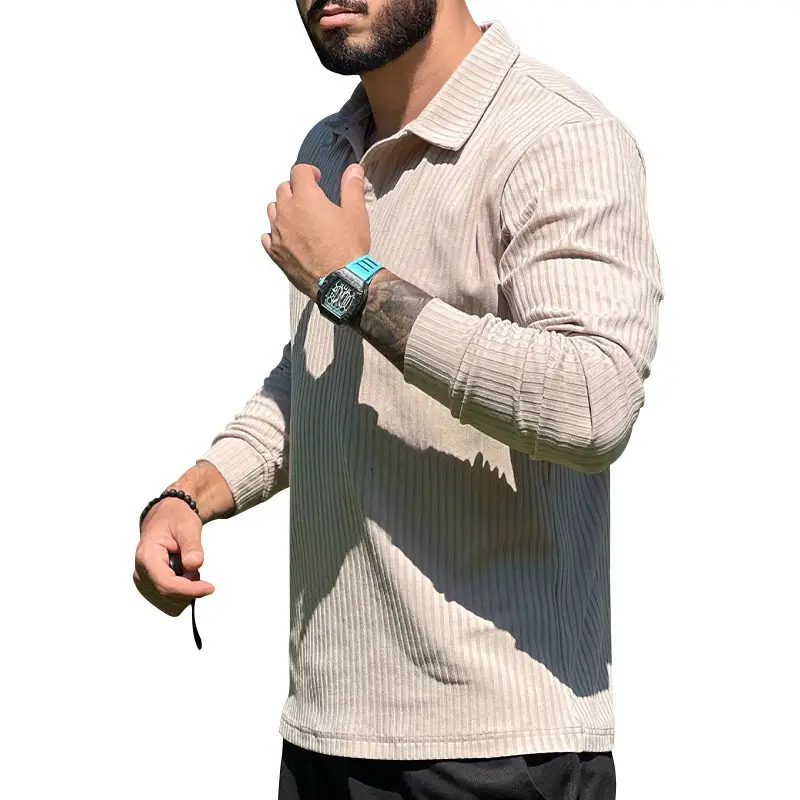 Men's Maroon Long Sleeve Polo Shirt with Anti-Strip Design — feature 30