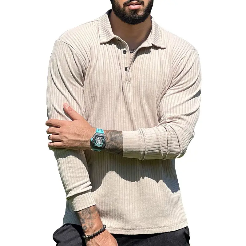 Men's Maroon Long Sleeve Polo Shirt with Anti-Strip Design — feature 31