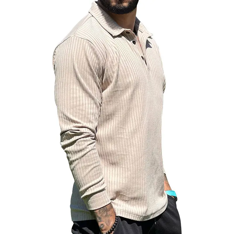 Men's Maroon Long Sleeve Polo Shirt with Anti-Strip Design — feature 32