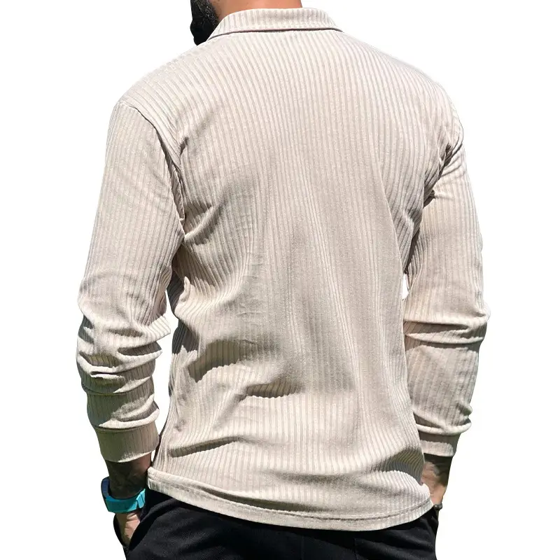 Men's Maroon Long Sleeve Polo Shirt with Anti-Strip Design — feature 33