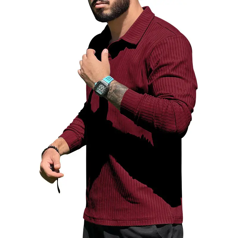 Men's Maroon Long Sleeve Polo Shirt with Anti-Strip Design — feature 34