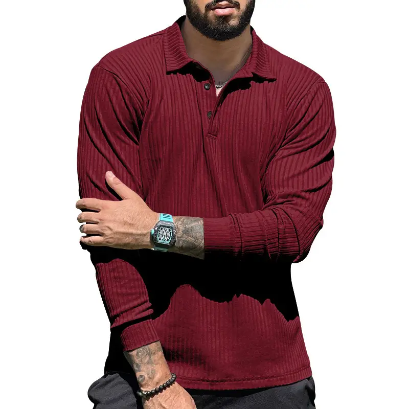 Men's Maroon Long Sleeve Polo Shirt with Anti-Strip Design — feature 35