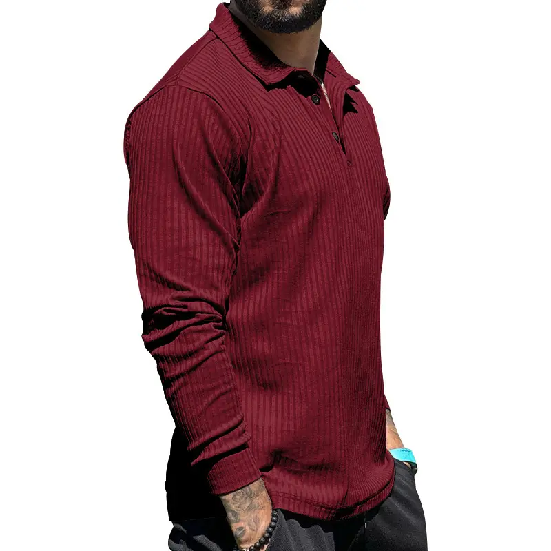 Men's Maroon Long Sleeve Polo Shirt with Anti-Strip Design — feature 36