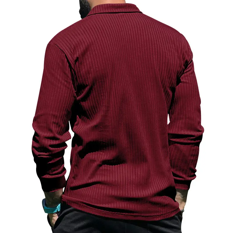 Men's Maroon Long Sleeve Polo Shirt with Anti-Strip Design — feature 37