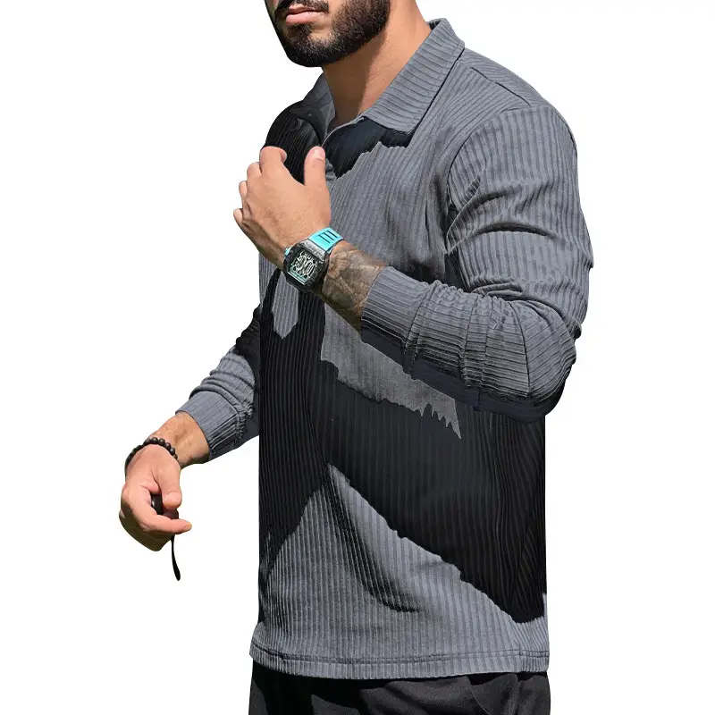 Men's Maroon Long Sleeve Polo Shirt with Anti-Strip Design — feature 38