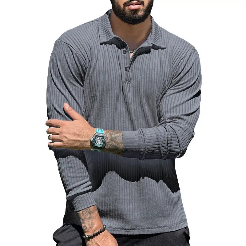 Men's Maroon Long Sleeve Polo Shirt with Anti-Strip Design — feature 39
