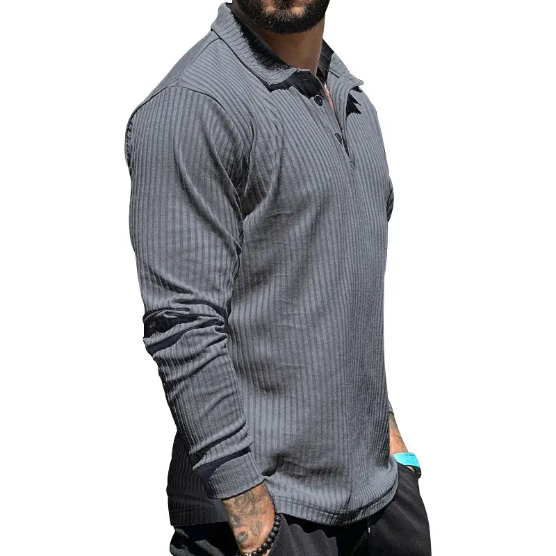 Men's Maroon Long Sleeve Polo Shirt with Anti-Strip Design — feature 40